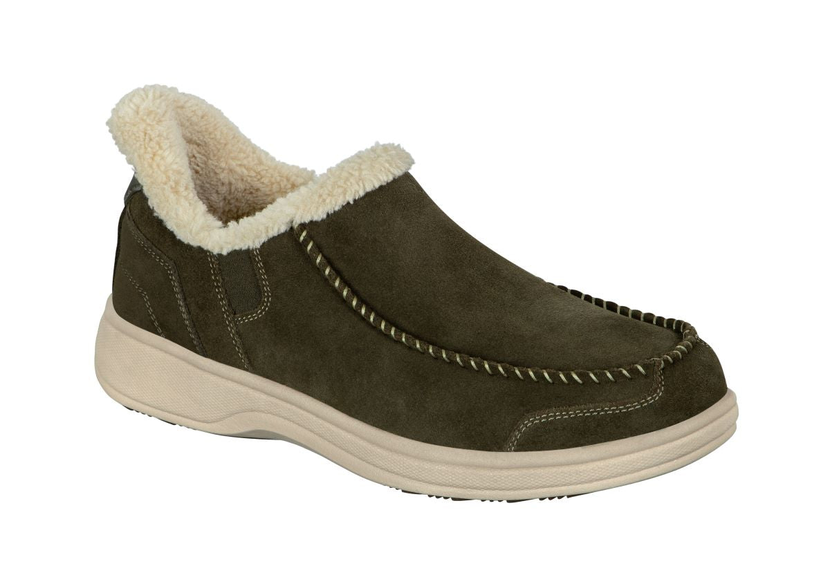 Vito Men's Hands-Free Suede Indoor/Outdoor Slippers, Dark Olive, angle view