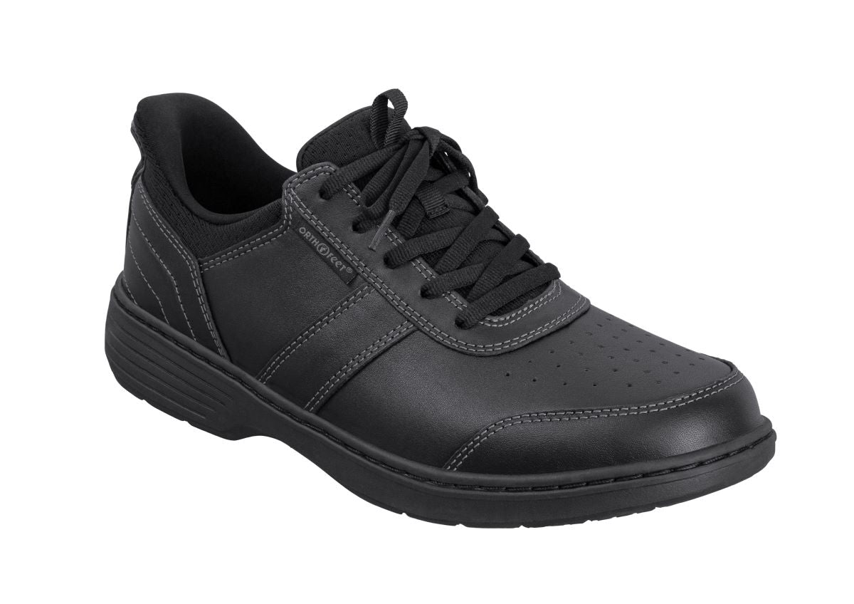 Pierre Men's Hands-Free Leather Sneakers, Black, angle view