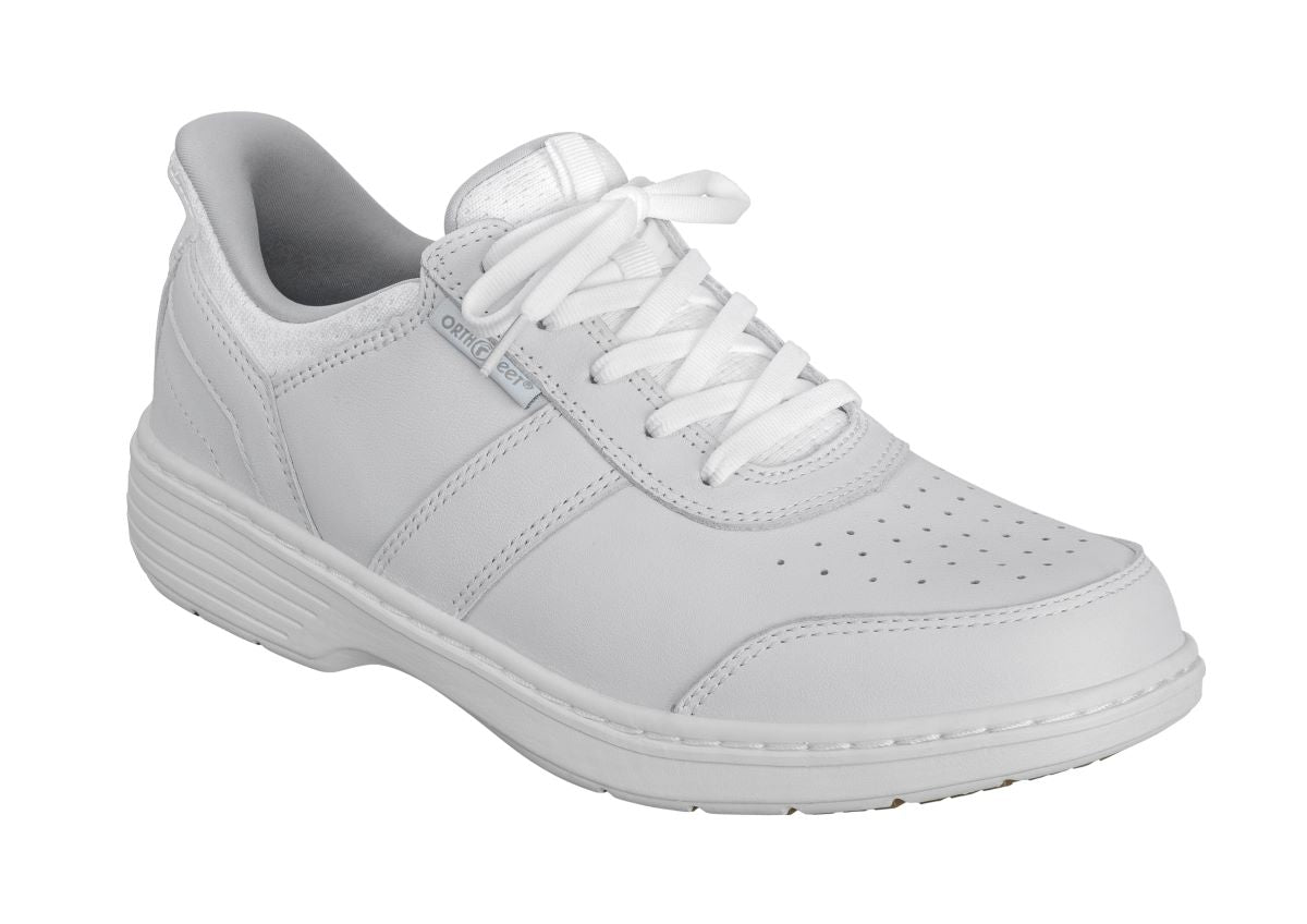 Pierre Men's Hands-Free Leather Sneakers, White, angle view