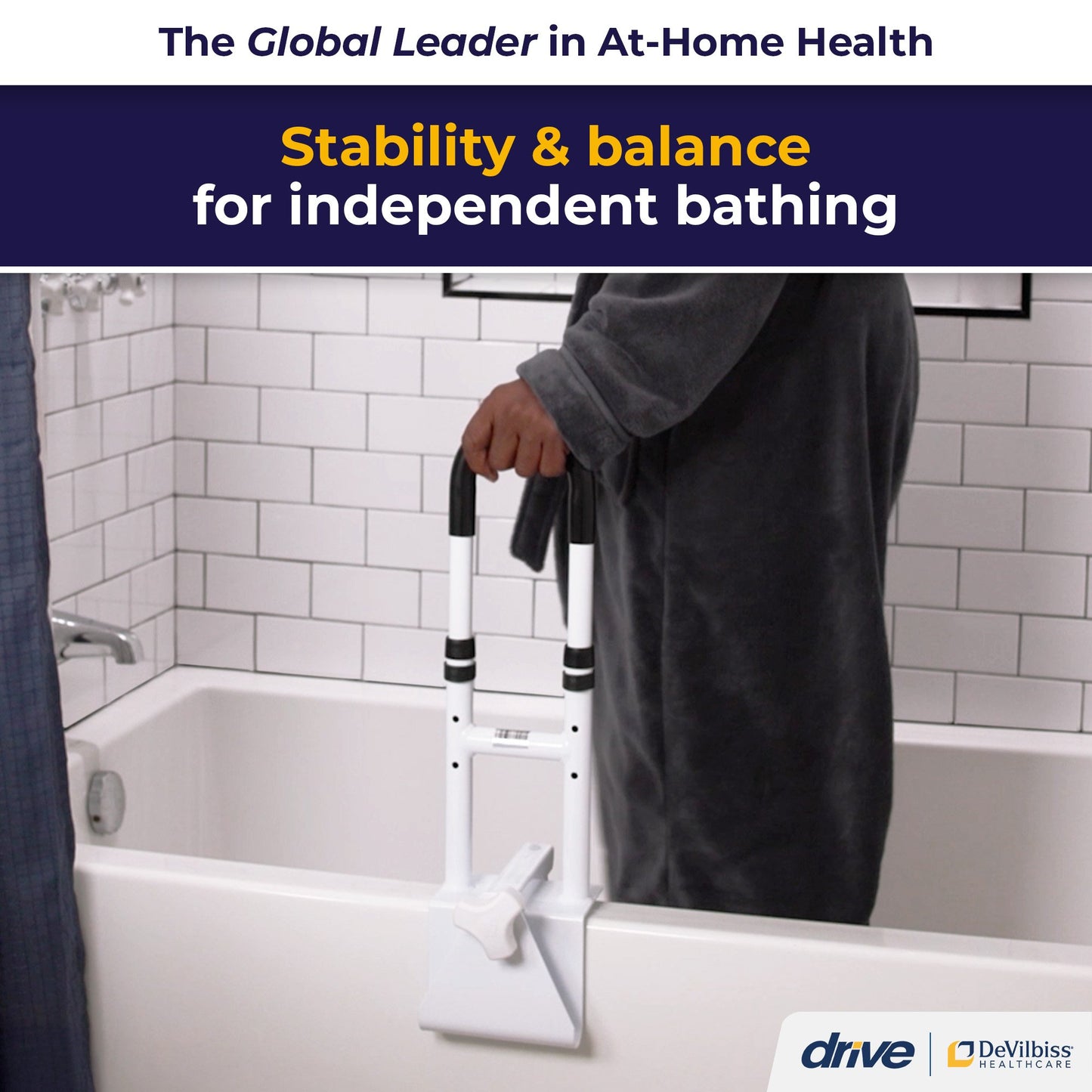 Drive™ Clamp-On Tub Rail, White Steel