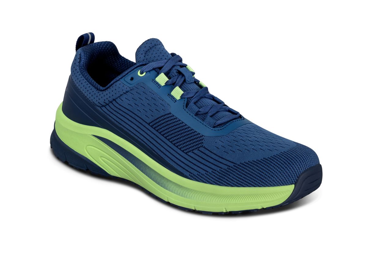 Race Men's Running Shoes, Blue/Green, angle view
