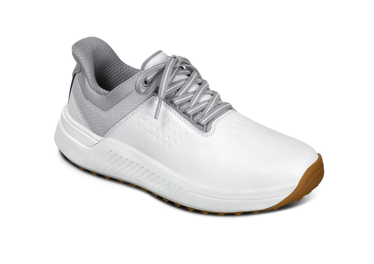 Approach Shot Women's Hands-Free Golf Shoes, White/Silver, angle view