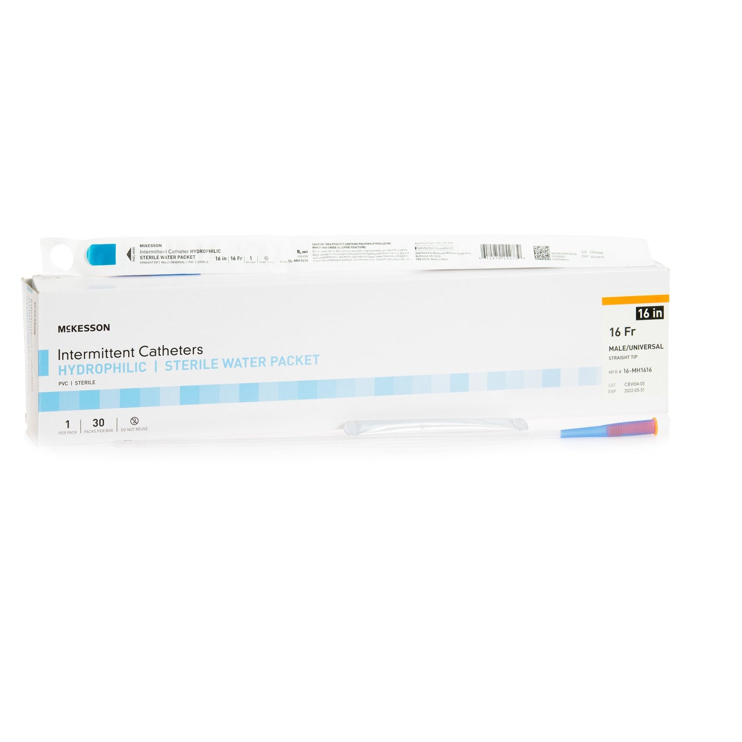 McKesson Hydrophilic-Coated PVC Urethral Catheter, Straight Tip