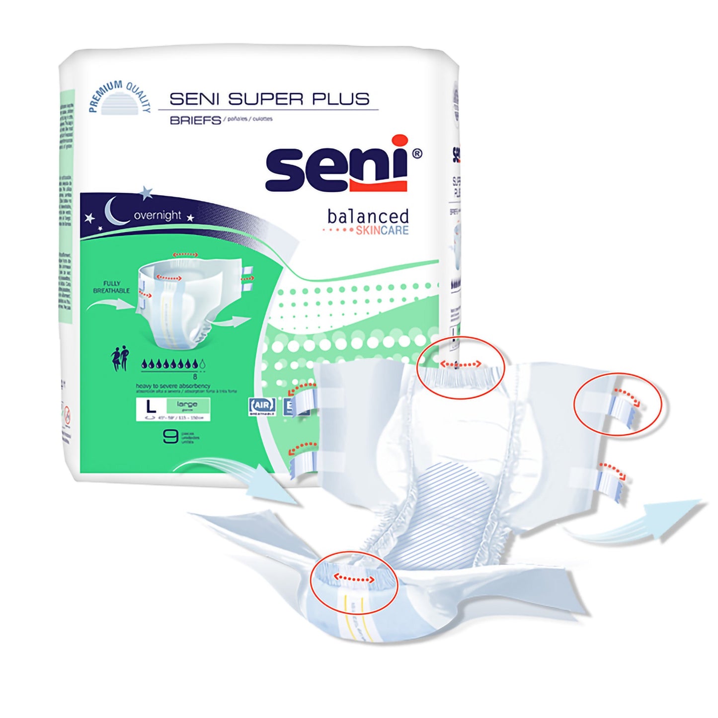 Seni® Super Plus Overnight Heavy to Severe Absorbency Incontinence Brief, Large