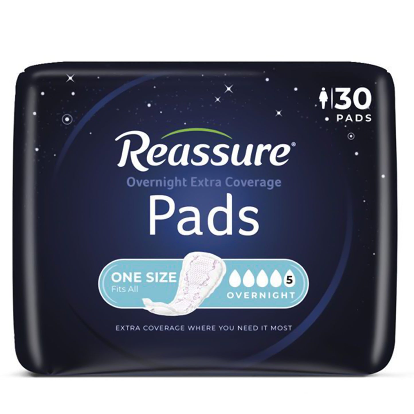Reassure® Overnight Extra Coverage Pads, 7.5 x 14.5 Inch