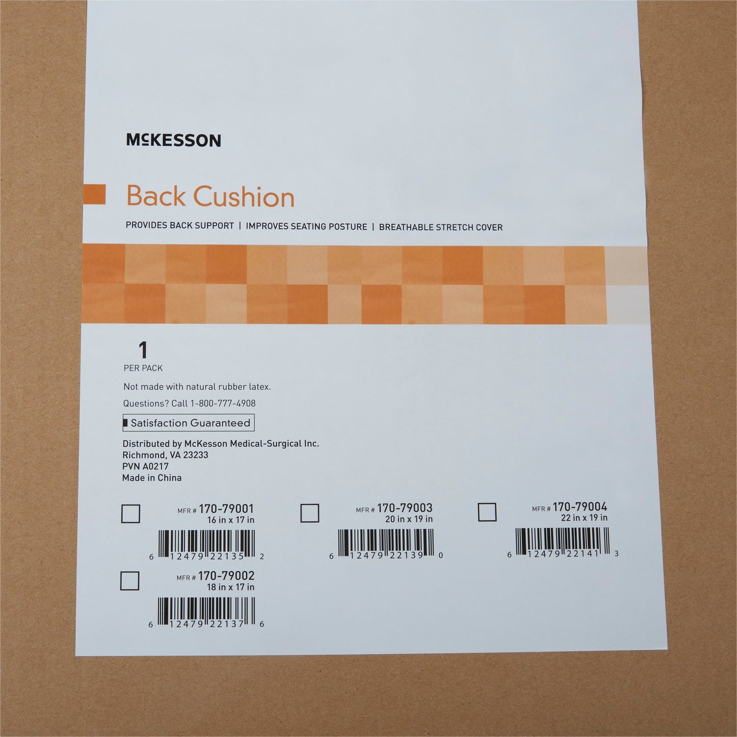 McKesson Back Support Cushion, 18 x 17 Inch