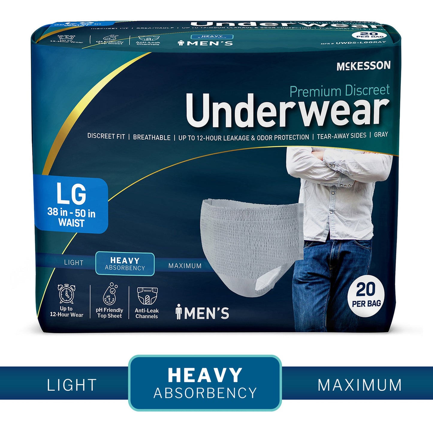 McKesson Premium Discreet Underwear for Men, Heavy Absorbency