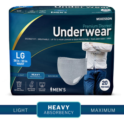 McKesson Premium Discreet Underwear for Men, Heavy Absorbency