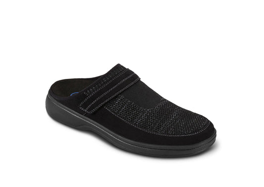 Hudson Men's Adjustable Stretch Slippers, Black, angle view