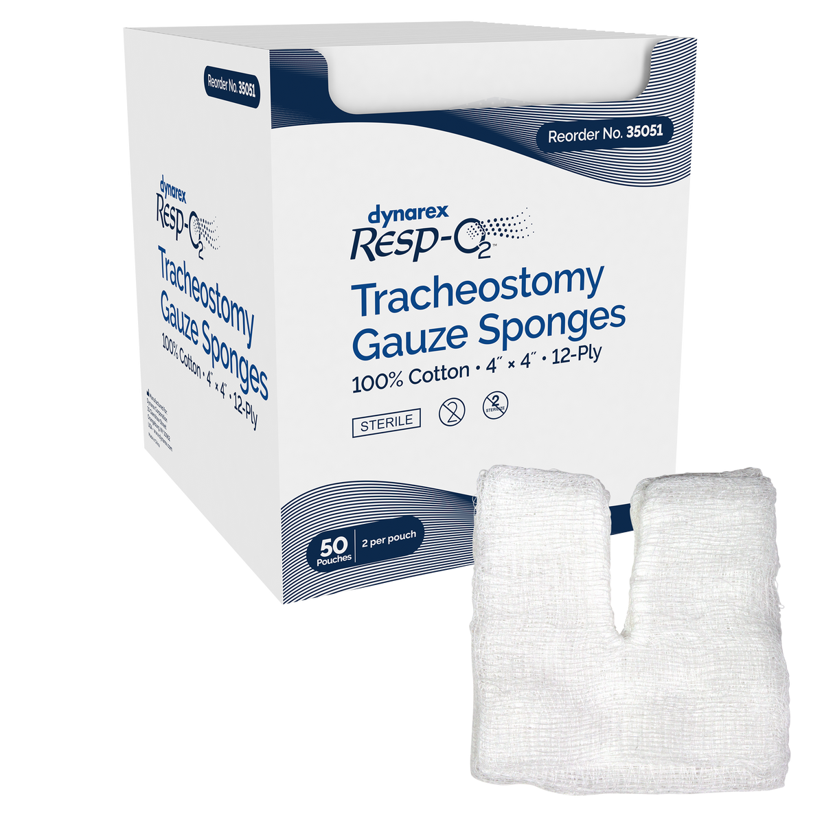 Dynarex Resp-Oxygen Tracheostomy 100% Cotton Drain Sponges Sterile 2's 12-Ply 4" x 4"