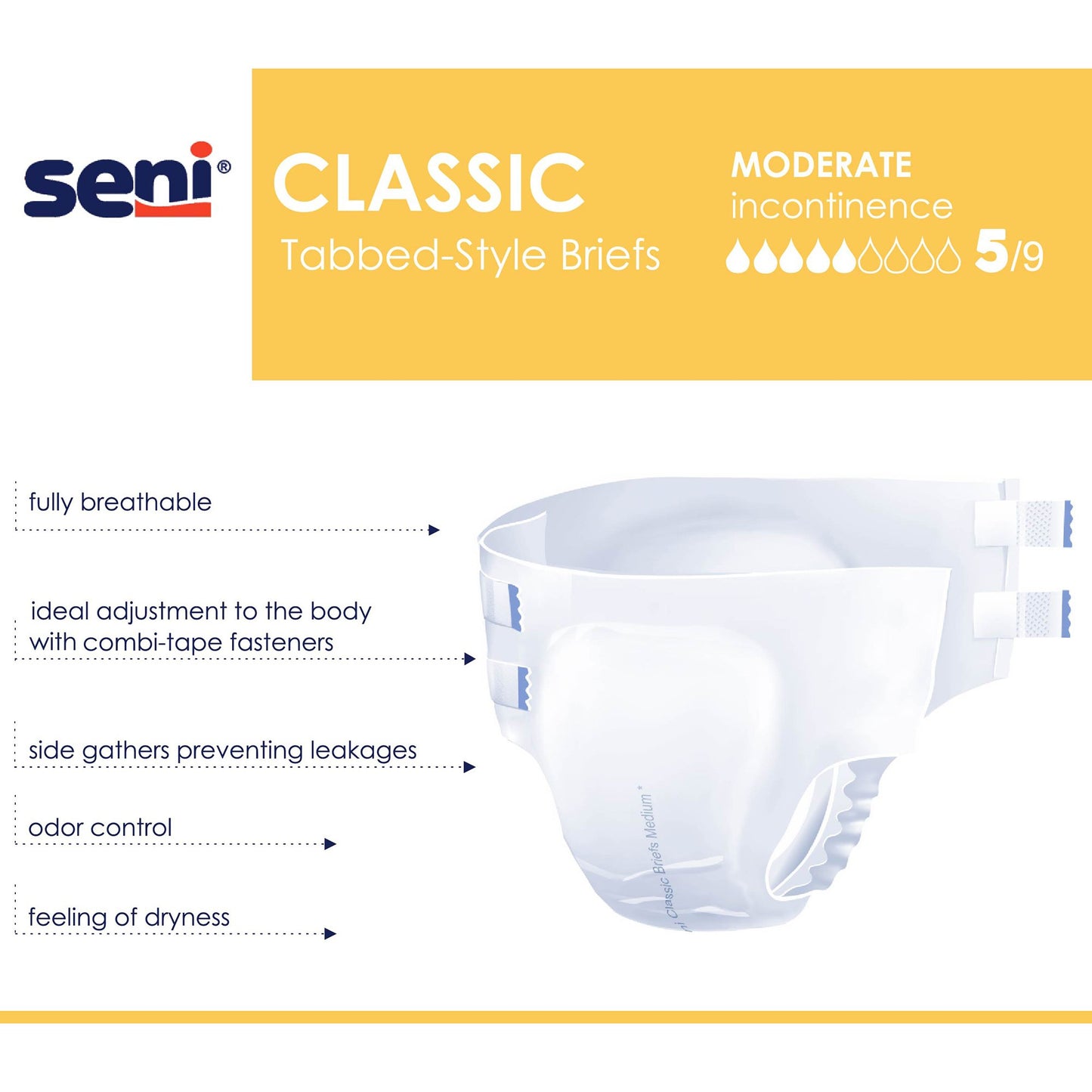 Seni® Classic Incontinence Briefs for Men and Women, Moderate Absorbency