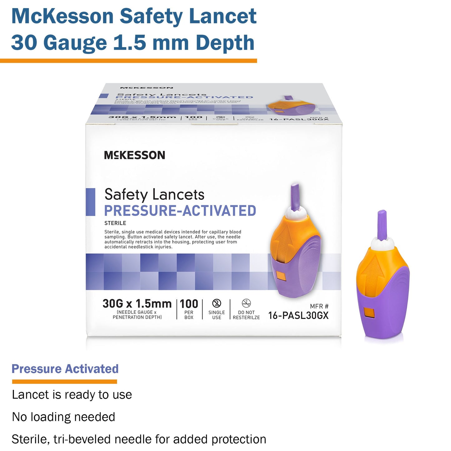 McKesson Pressure Activated Safety Lancets, 30 Gauge