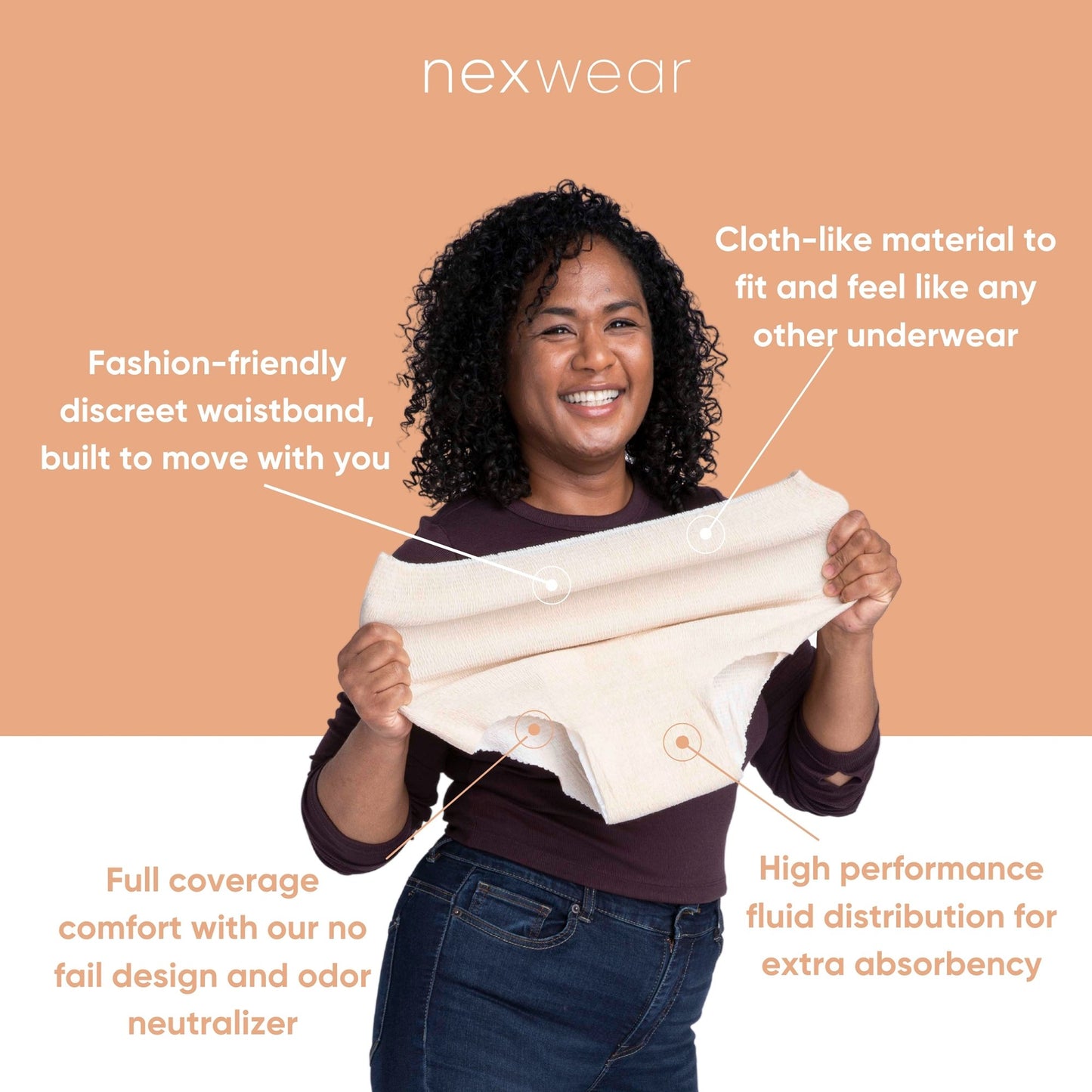 Nexwear Women's Pull-On Absorbent Underwear, Large