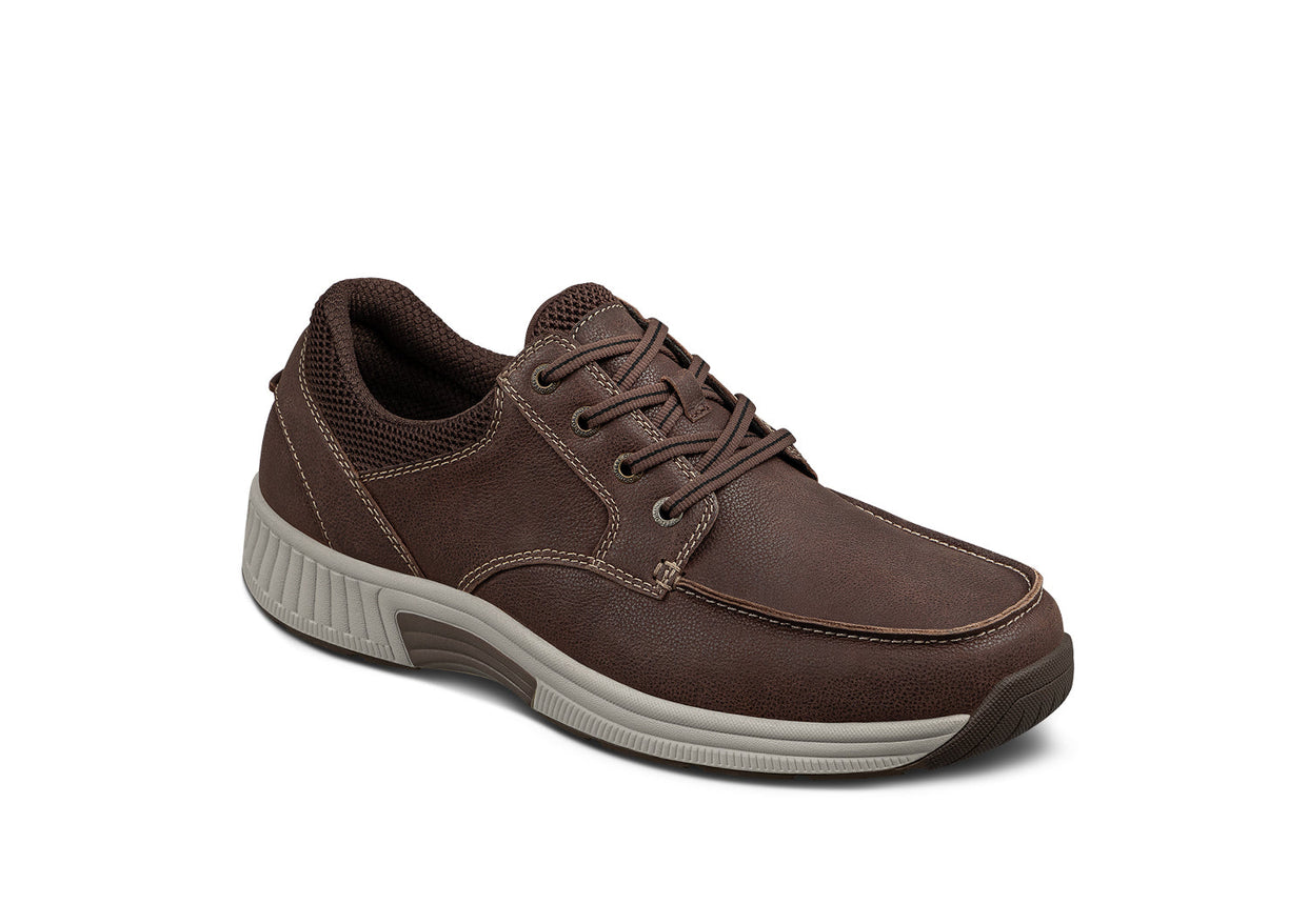 Leo Men's Casual Leather Shoes, Brown, angle view