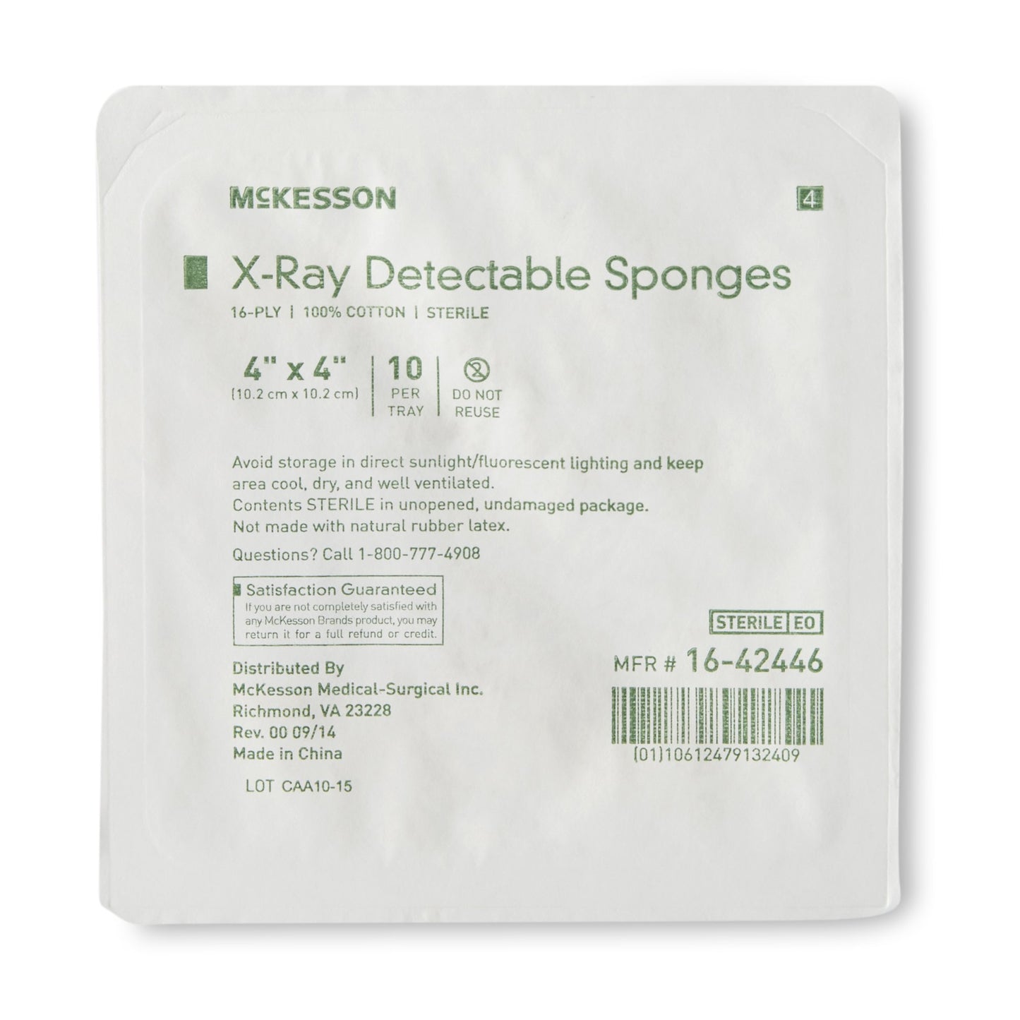 McKesson Sterile X-ray Detectable Gauze Sponge, 4 x 4 Inch