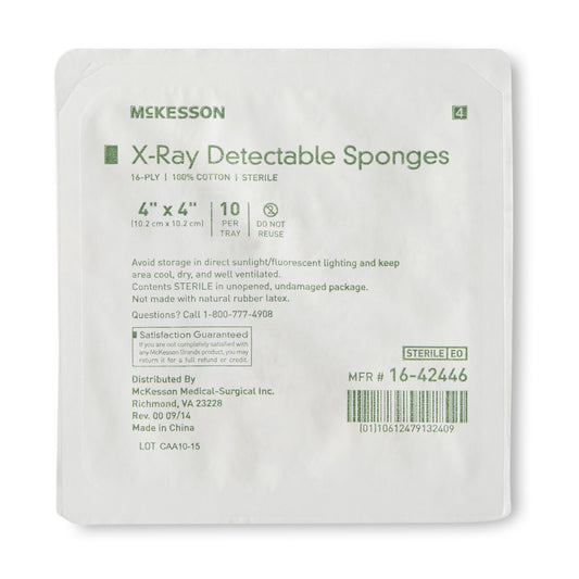McKesson Sterile X-ray Detectable Gauze Sponge, 4 x 4 Inch