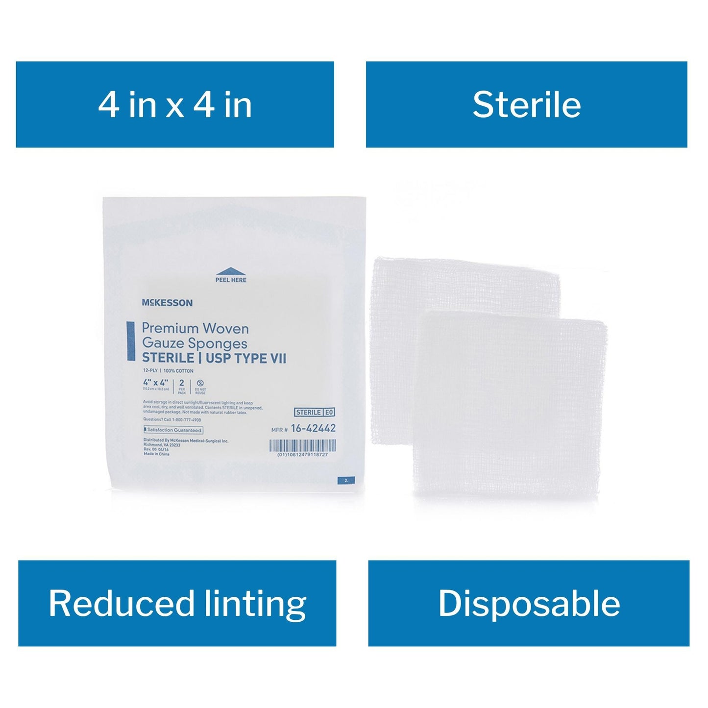 McKesson USP Type VII Gauze Sponge, 4 x 4 Inch