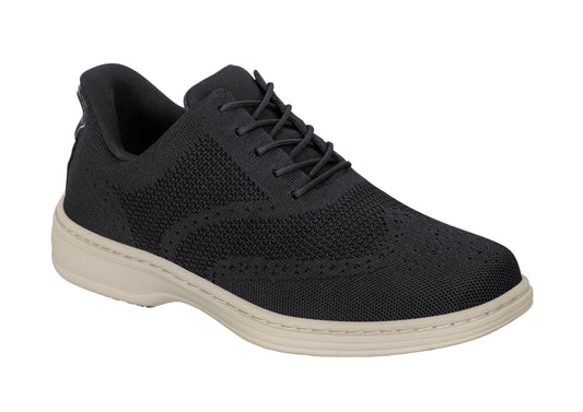 Rex Men's Hands-Free Casual Fabric-Knit Shoes, Black, angle view