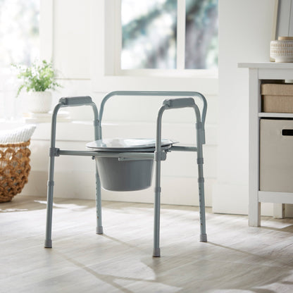 McKesson Folding Fixed Arm Steel Commode Chair, 15-1/2 – 21-3/4 Inch