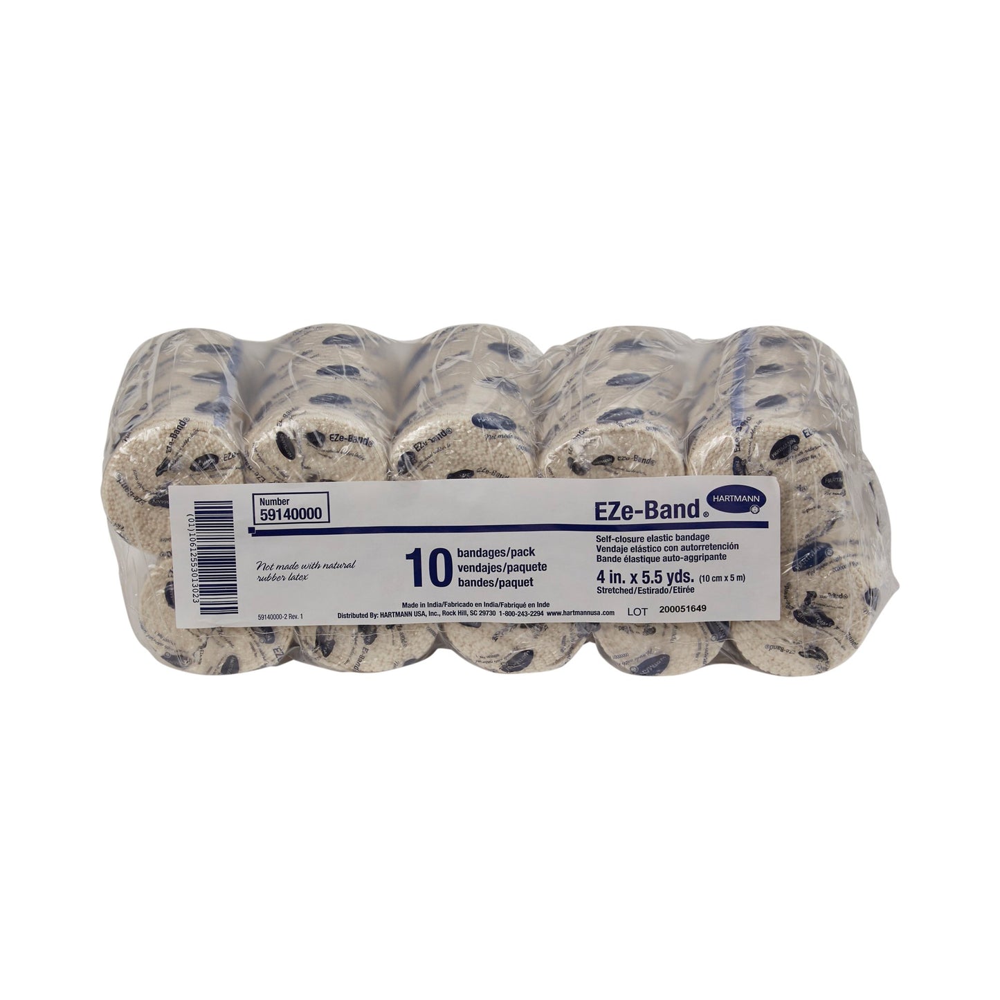 EZe-Band® LF Double Hook-and-Loop Closure Elastic Bandage, 4 Inch x 5-1/2 Yard