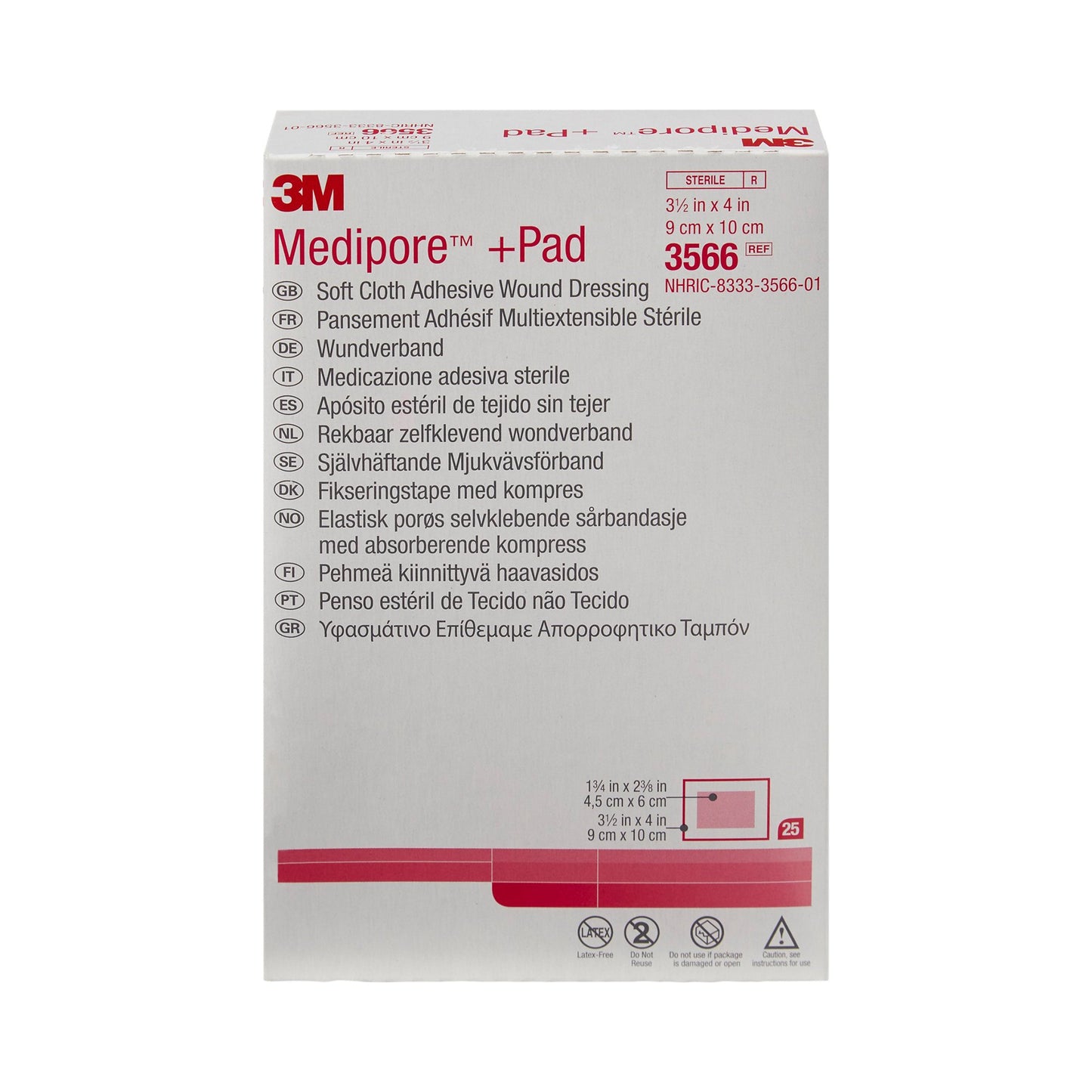 3M™ Medipore™ +Pad Soft Cloth Dressings, 3-1/2 x 4 Inch