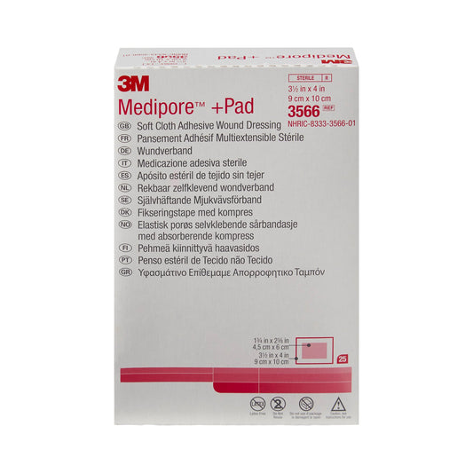 3M™ Medipore™ +Pad Soft Cloth Dressings, 3-1/2 x 4 Inch
