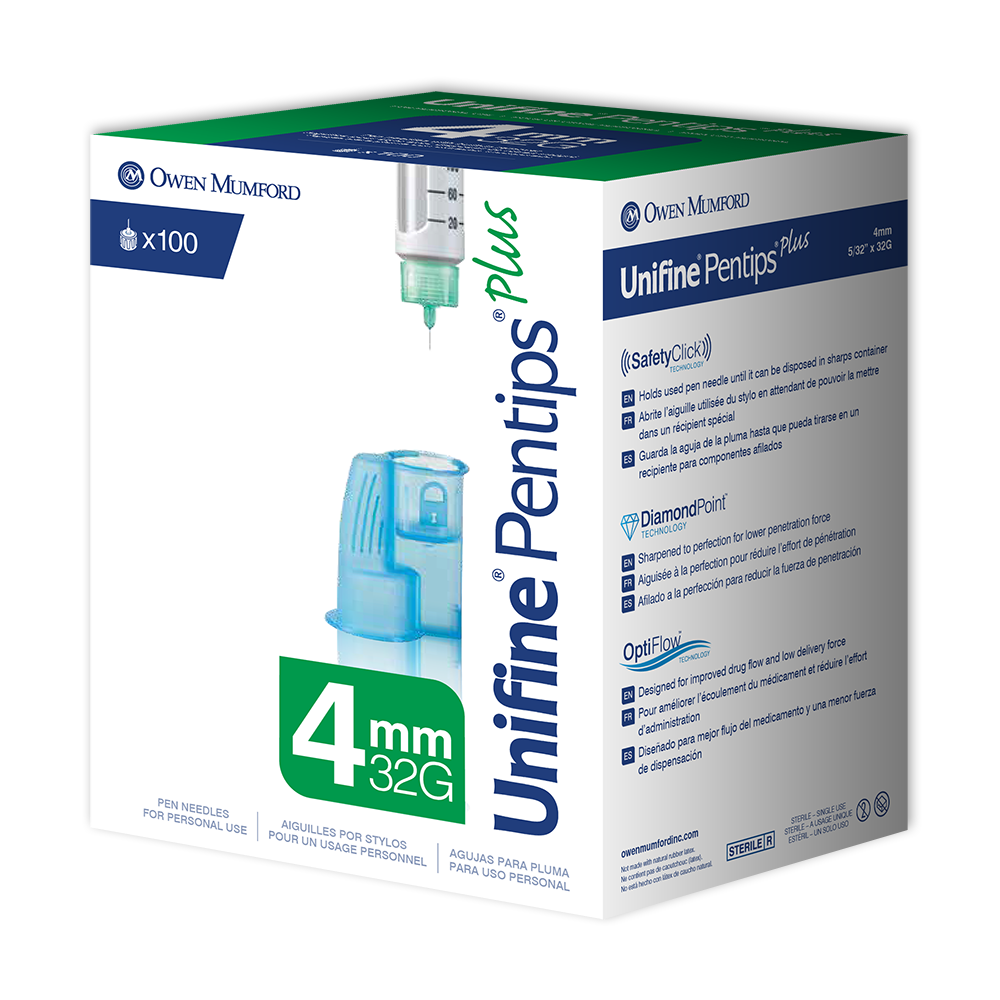 Unifine Pentips Plus 32G 4mm Pen Needles 100 Count