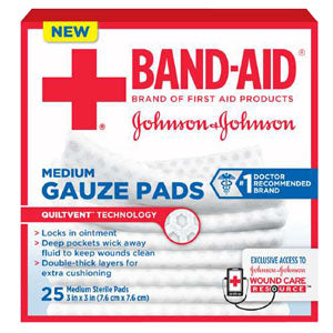 J & J Band-Aid First Aid Gauze Pads 3" x 3" 25 Count