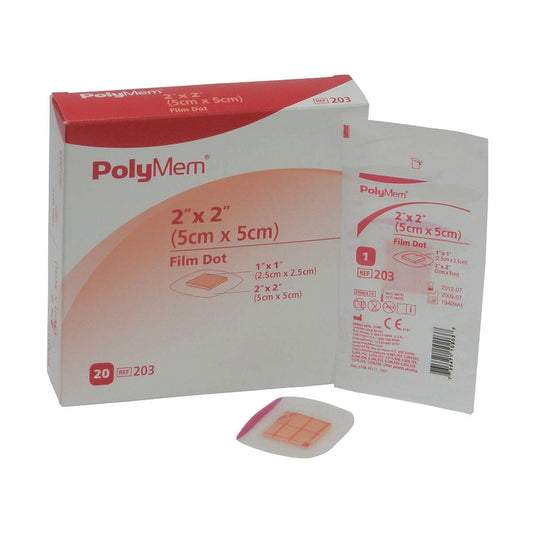 PolyMem Film Dot PolyMeric Membrane Dressing 2" x 2"
