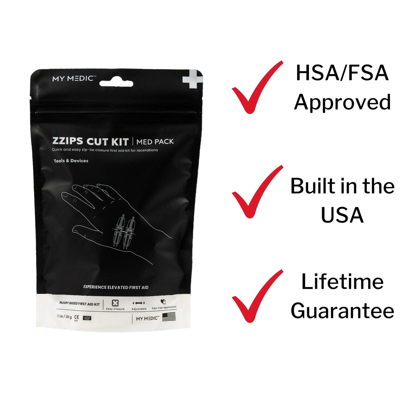 Med Packs™ Zzips First Aid Kit for Cuts, Lacerations in Portable Pouch