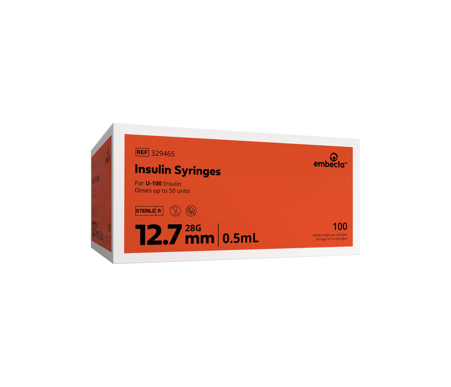 Lo-Dose Insulin Syringe with Micro-Fine IV Needle 28G x 1/2" 1/2mL 100 Count