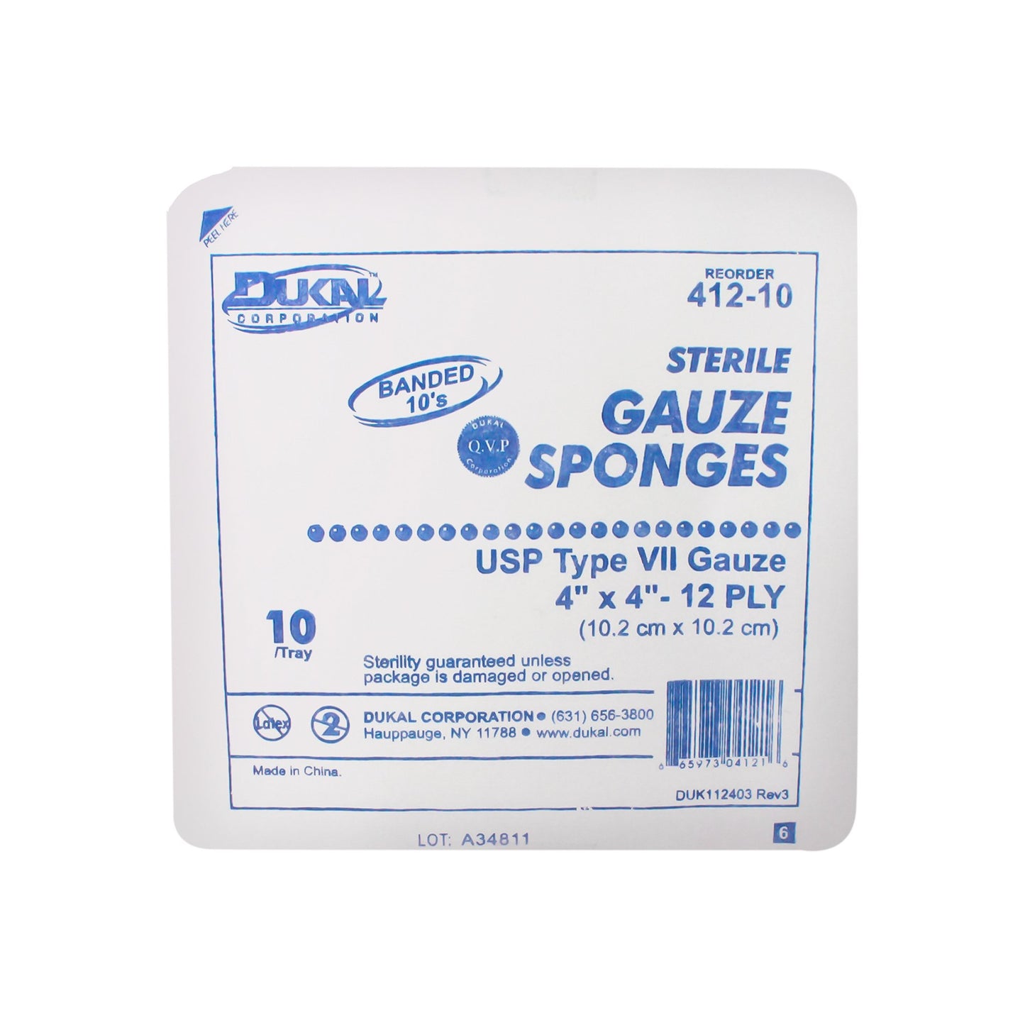 Dukal™ Sterile USP Type VII Gauze Sponge, 4 x 4 Inch