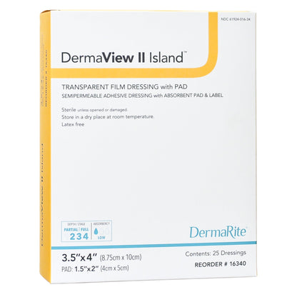 DermaView II™ Island Transparent Film Dressing with Pad, 3.5 x 4 Inch