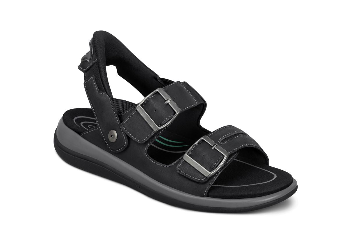 Minerva Women's Hands-Free Sandals, Black, angle view