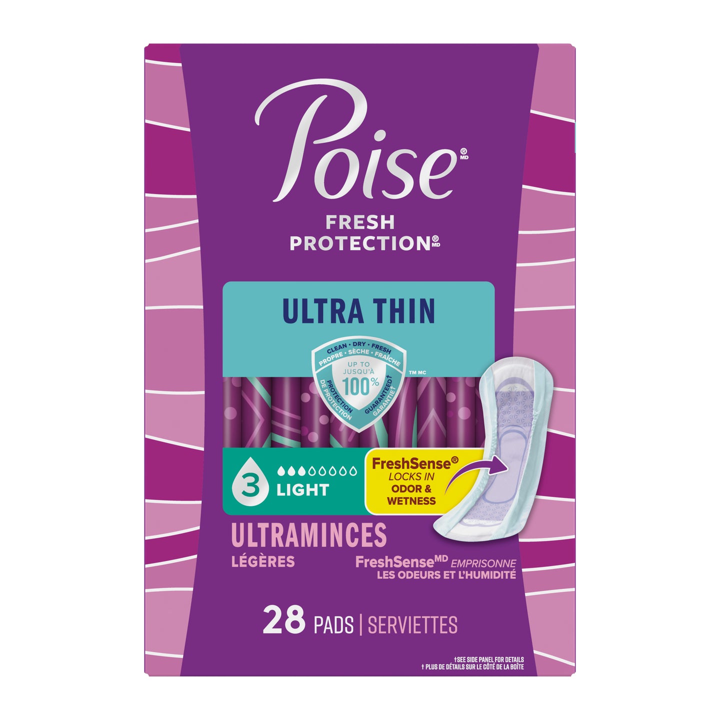 Poise Ultra Thin Incontinence Pads Light Absorbency 28 Count Regular Length 9.45" Long