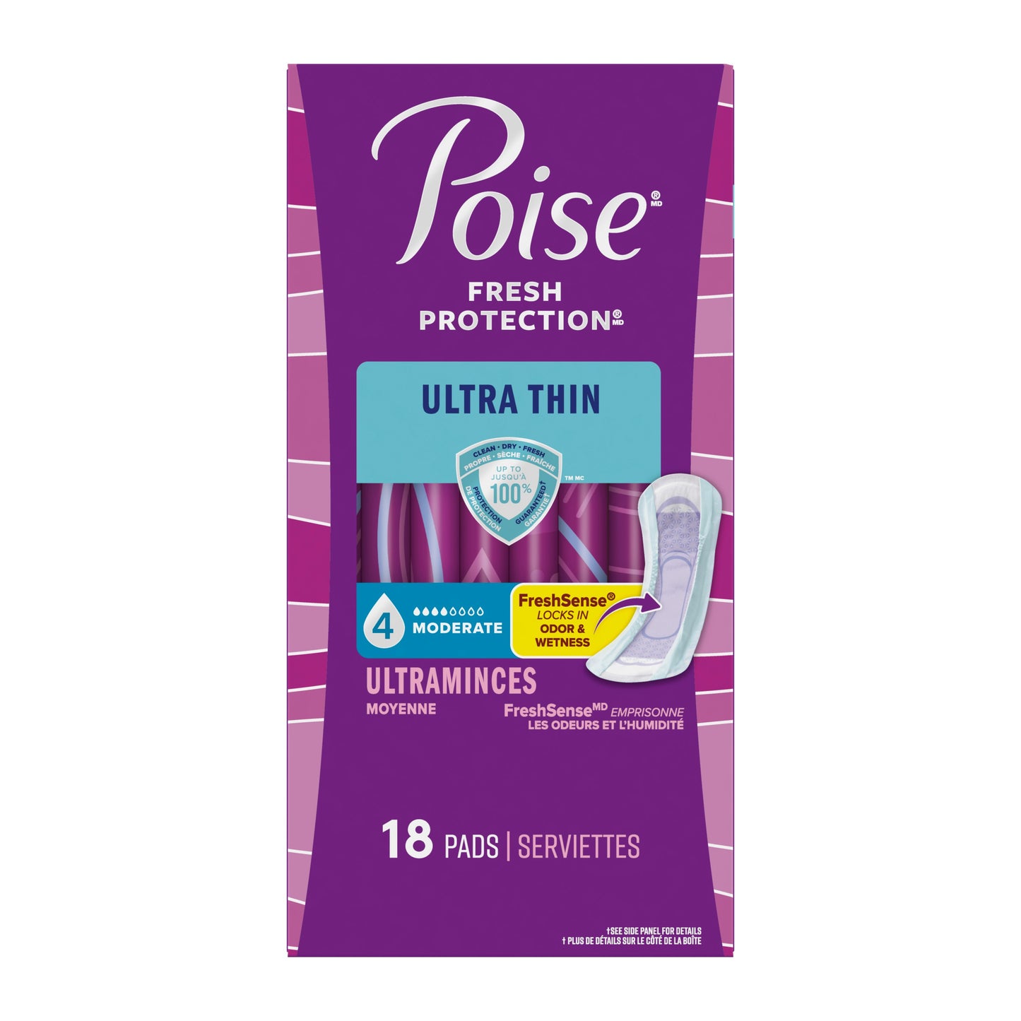 Poise Ultra Thin Incontinence Pads, Moderate Absorbency, 18 Count, Regular Length, 10.24 " Long