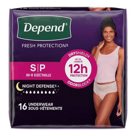 Depend Night Defense Underwear For Women, Overnight Absorbency, Blush, Small, 24" - 30" Waist. REPLACES 6947917 16ct