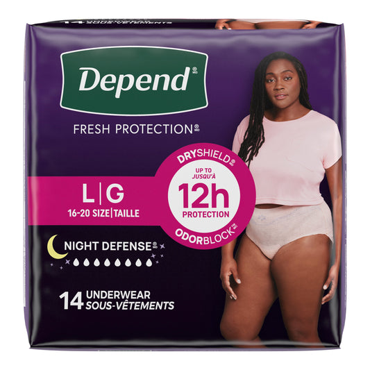 Depend Night Defense Underwear For Women, Overnight Absorbency, Blush, Large, 38" - 44" Waist. REPLACES 6945599 14ct