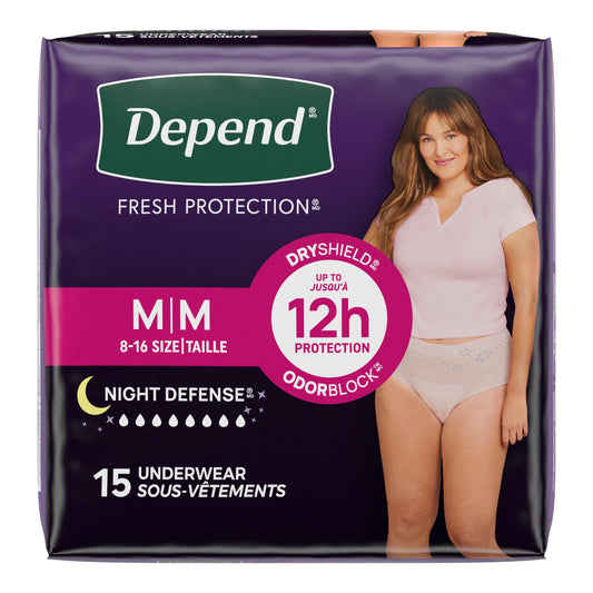 Depend Night Defense Underwear For Women, Overnight Absorbency, Blush, Medium, 31" - 37" Waist. REPLACES 6947918 15ct