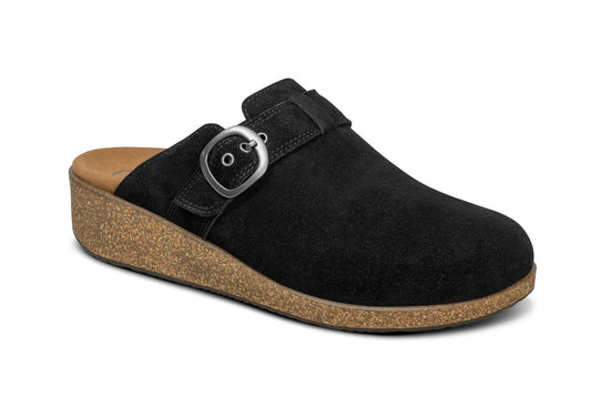 Casey Women's Cork-Bottom Clogs, Black, angle view
