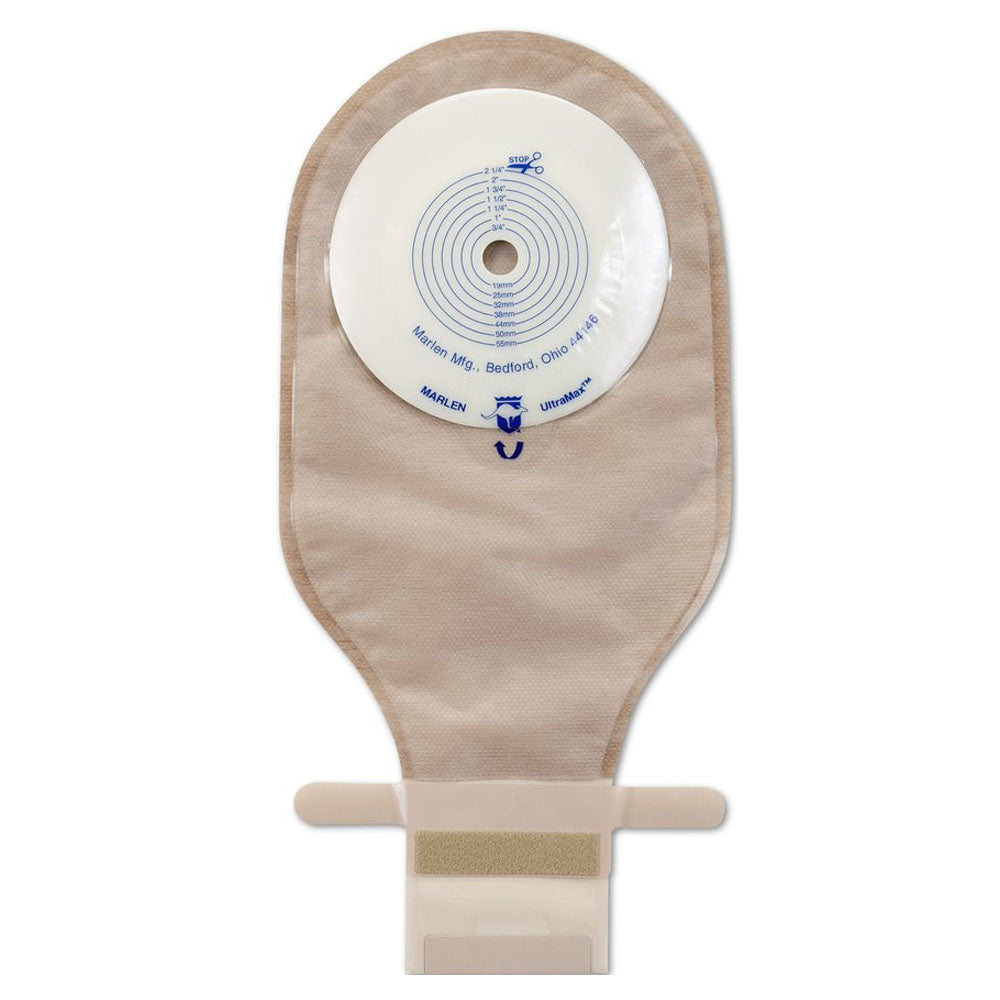 Ultramax Drainable Flat Pouch With AquaTack Hydrocolloid Barrier 1" Opening With Kwik-Klose II Closure, Opaque 5ct