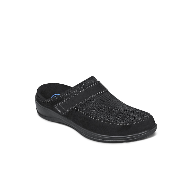 Louise Women's Adjustable Strap Slippers, Black, angle view