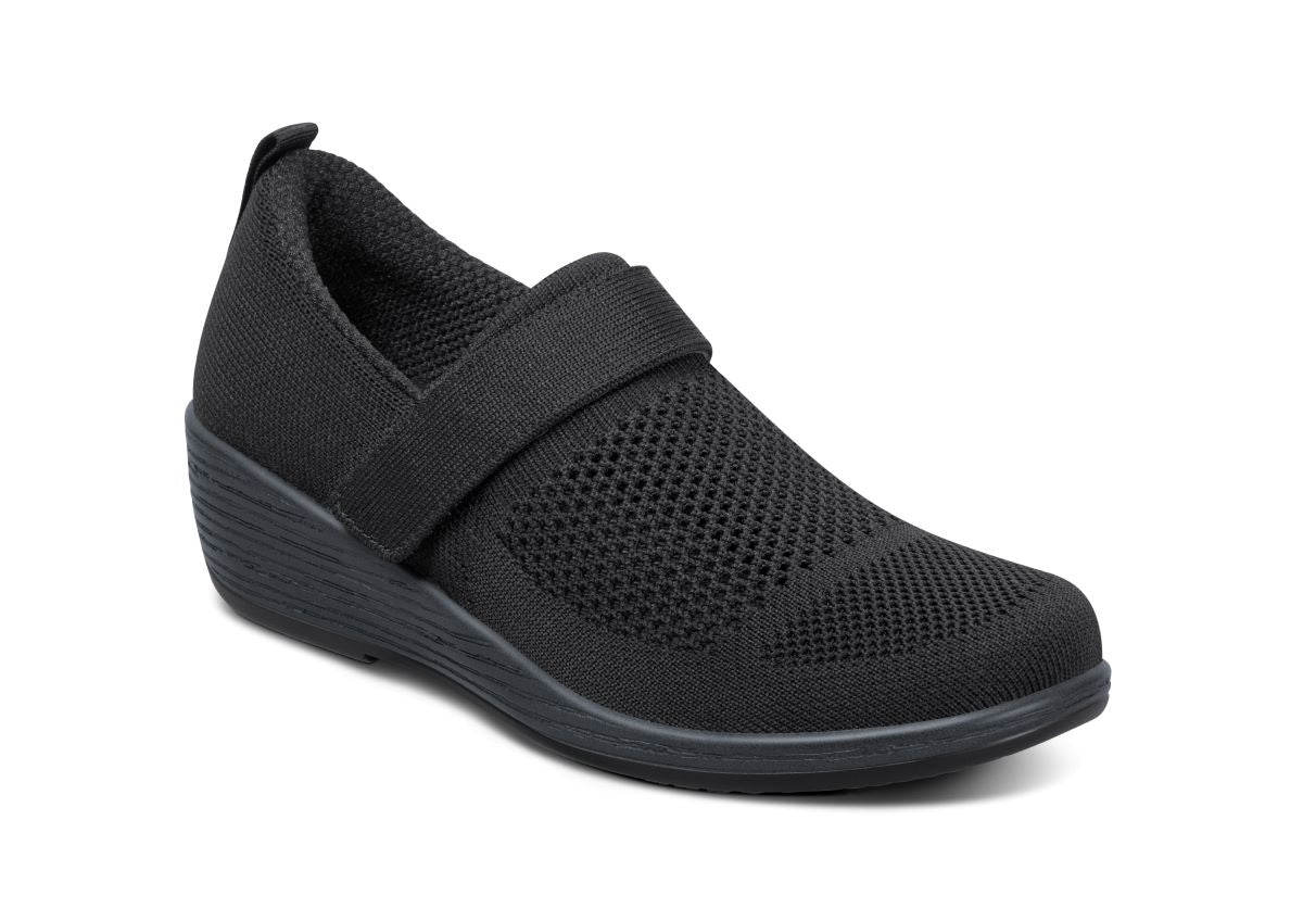 Eve Women's Crochet-Weaved Wedges, Black, angle view