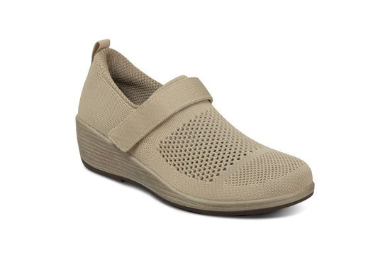 Eve Women's Crochet-Weaved Wedges, Beige, angle view