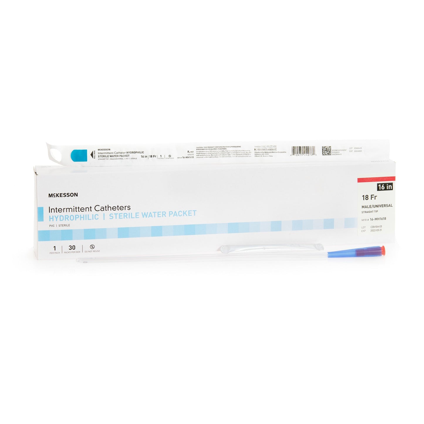McKesson Hydrophilic-Coated PVC Urethral Catheter, Straight Tip