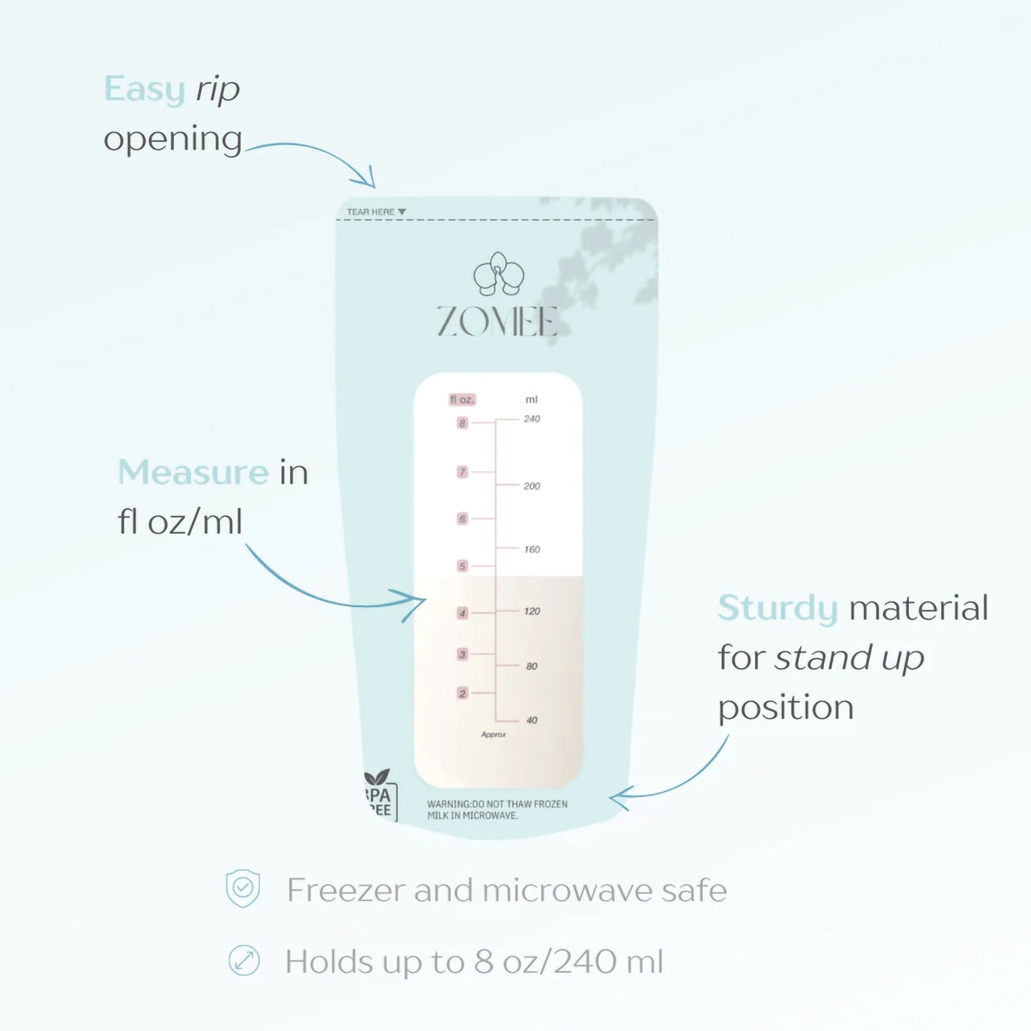 Zomee Breast Milk Storage Bag, 8 oz