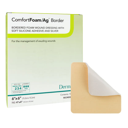 ComfortFoam™/Ag™ Border Silver Foam Dressing, 6 x 6 Inch