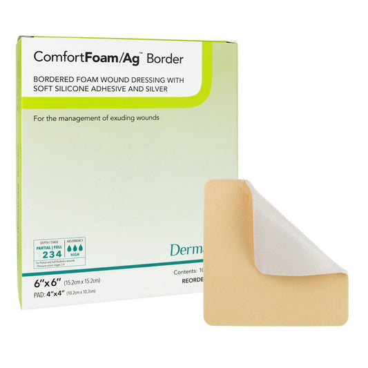 ComfortFoam™/Ag™ Border Silver Foam Dressing, 6 x 6 Inch