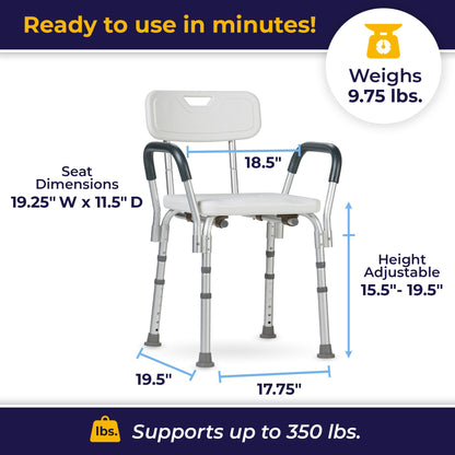 Drive™ Shower Chair with Back and Removable Padded Arms