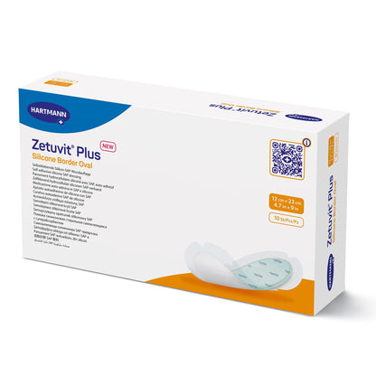 Zetuvit® Plus Silicone Border Super Absorbent Dressing, 4.7 x 9 Inch Oval